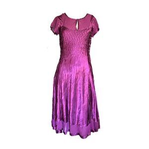 S.L. Fashions Taffeta Dress A Line Midi Sheer Lace Scoop Neck Purple S